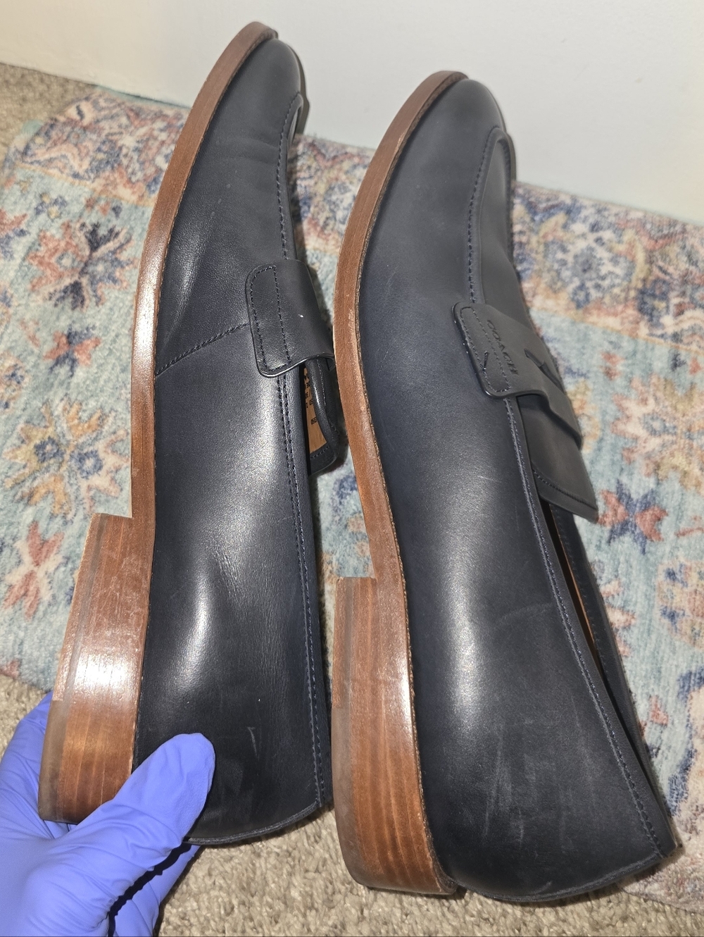 Coach Men’s Navy Leather Penny Loafers - Picture 9 of 9